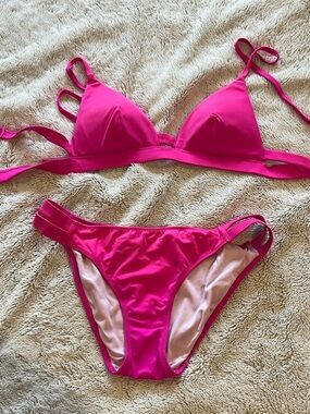 Victoria's Secret Hot Pink Triangle Bikini Set side small top medium bottom